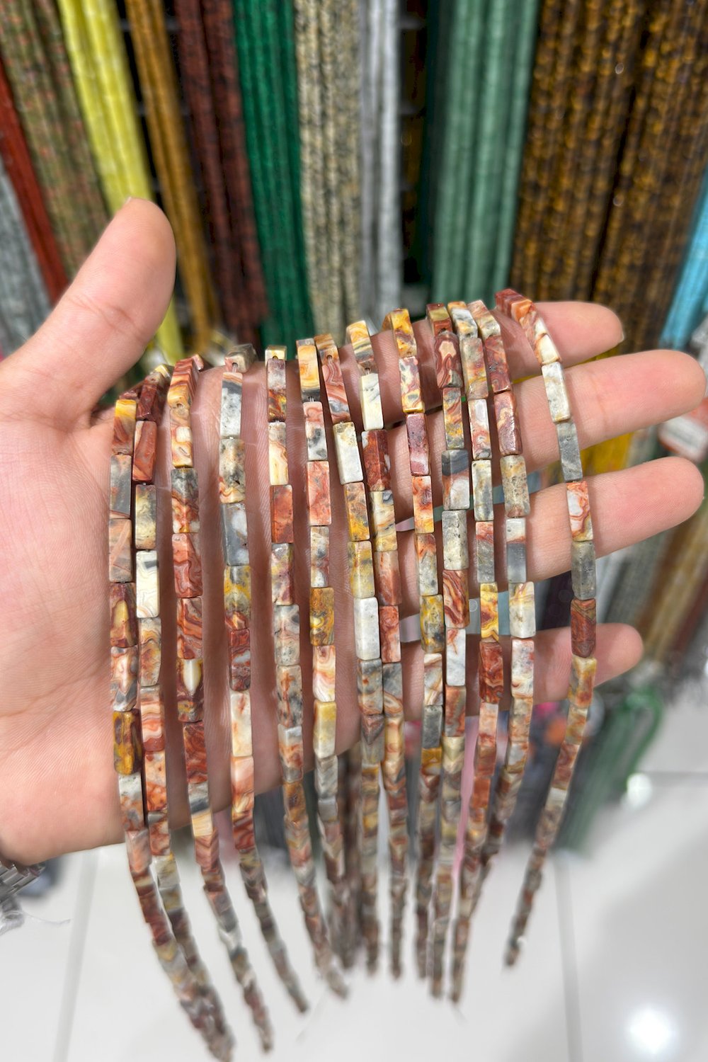 Dendritik Akik Taşı Dikdörtgen Kesim Parlak Açık Sarı 4x13mm Doğal Taş Dizi [AA]
