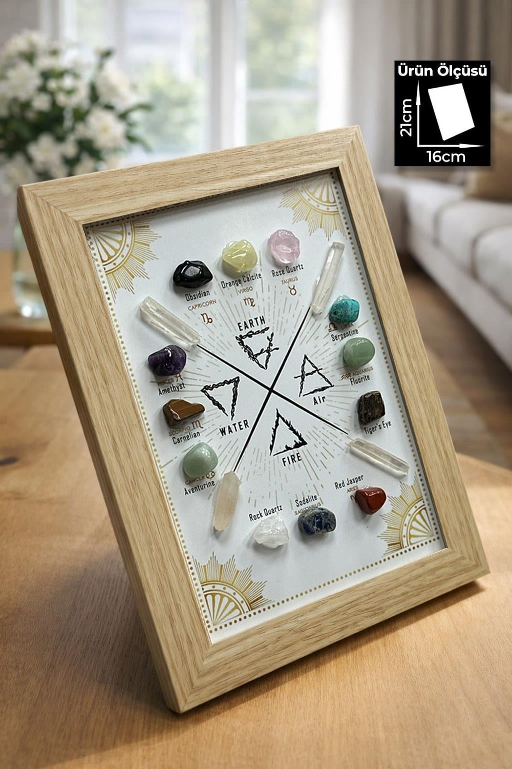 Doğal Taş Dekor Tablosu-Hava Su Ateş Toprak Enerji Çarkı 15x21mm