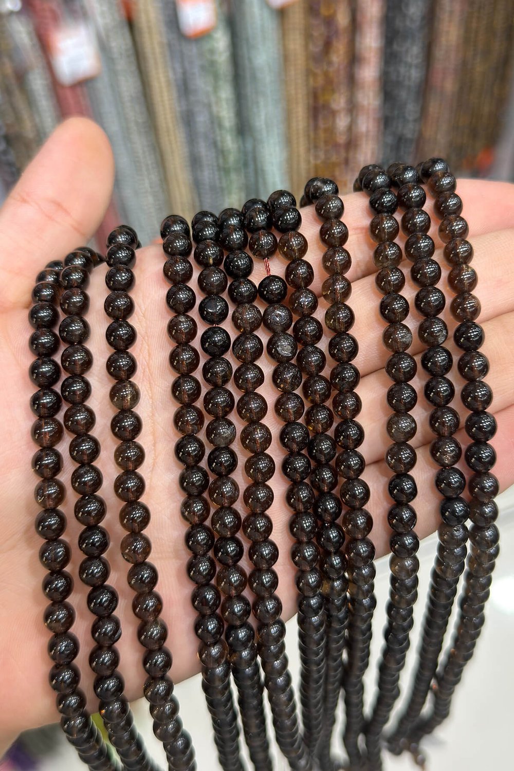 Dumanlı Kuvars Taşı Küre Kesim Parlak 6mm Doğal Taş Dizi [AA]