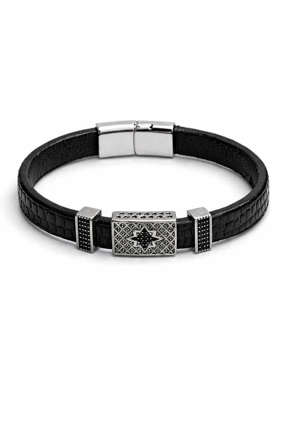 Erkek Nordic Pattern Siyah Deri Bileklik