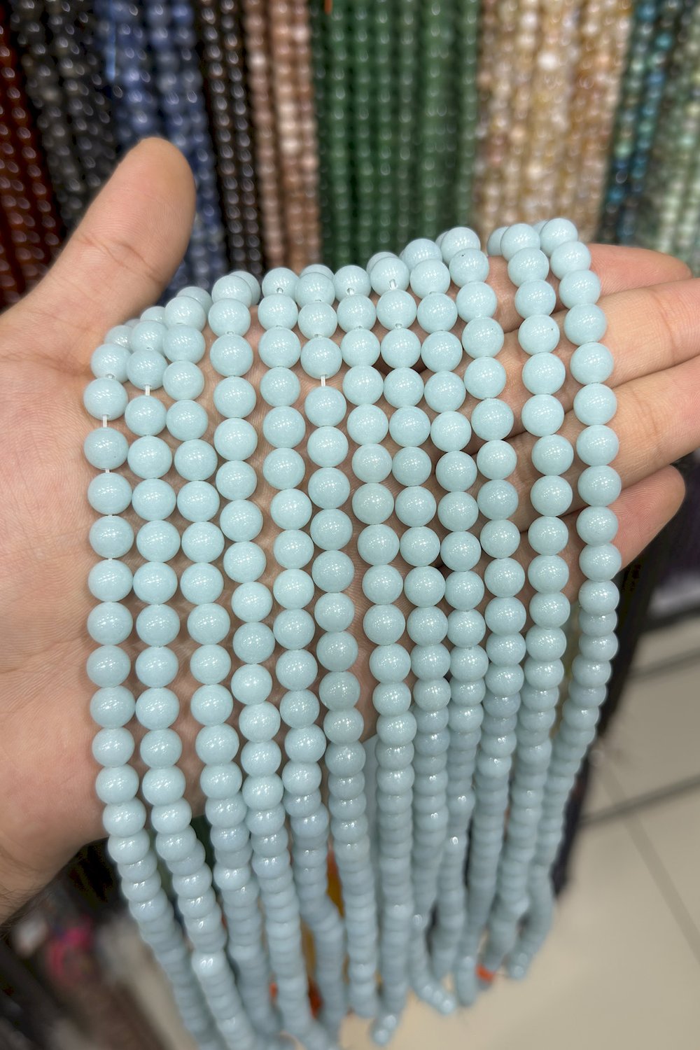 Fosforlu Küre Kesim Parlak Açık Mavi 8mm Doğal Taş Dizi