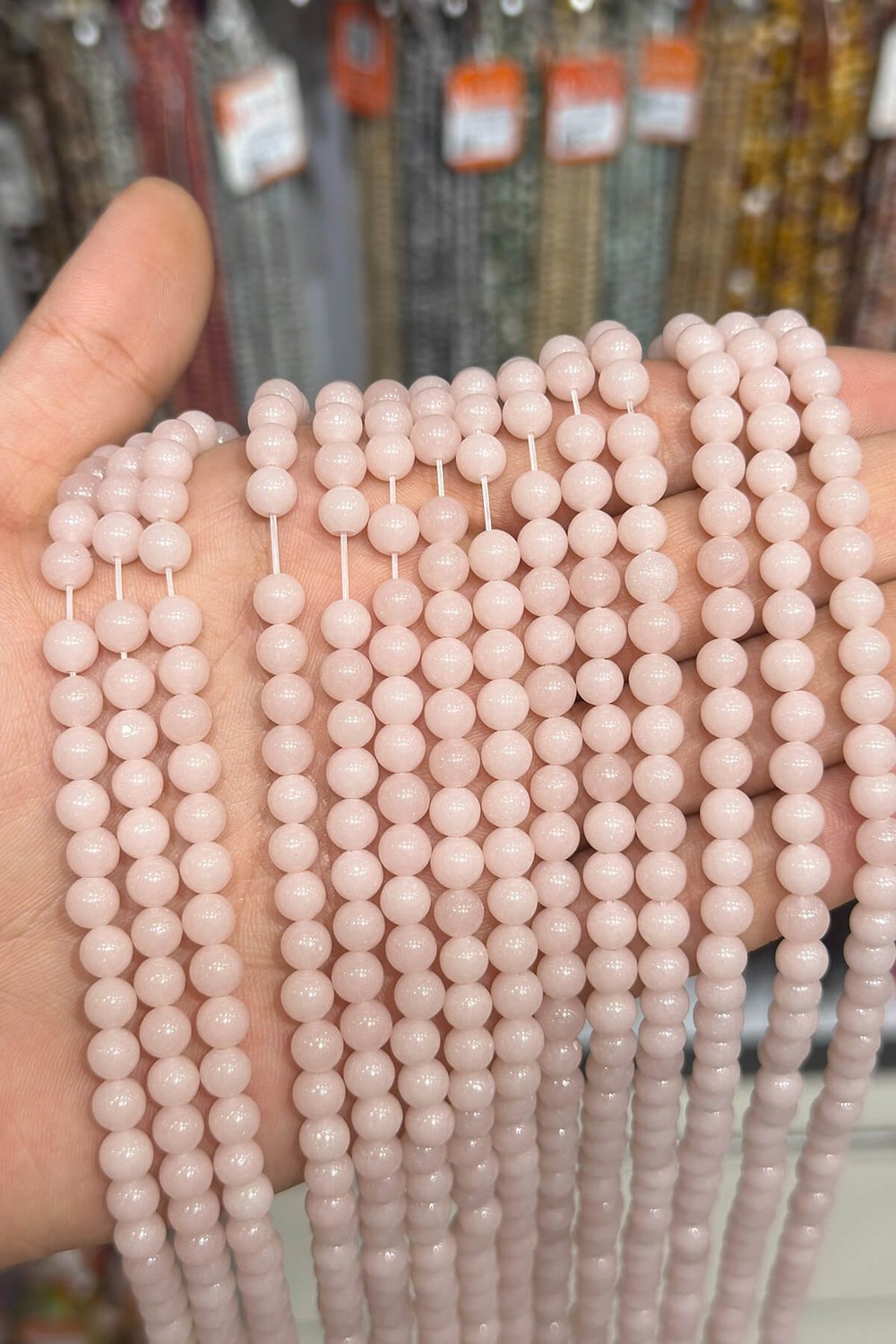 Fosforlu Küre Kesim Parlak Açık Pembe 6mm Doğal Taş Dizi