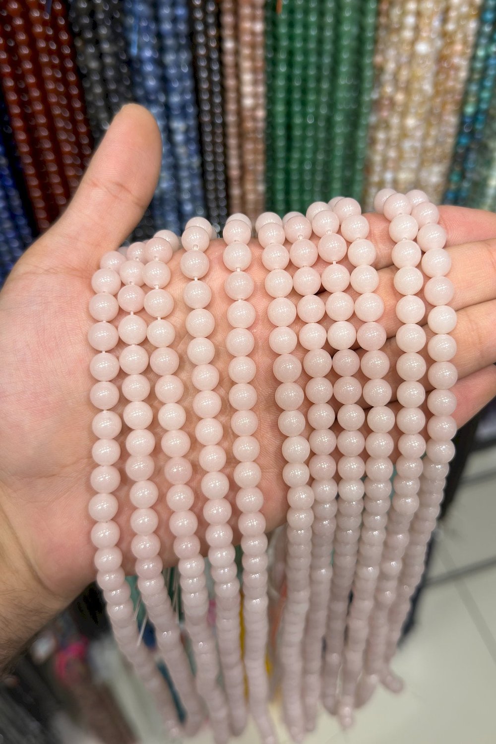 Fosforlu Küre Kesim Parlak Açık Pembe 8mm Doğal Taş Dizi