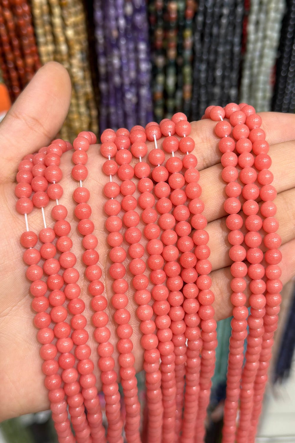 Fosforlu Küre Kesim Parlak Koyu Pembe 6mm Doğal Taş Dizi