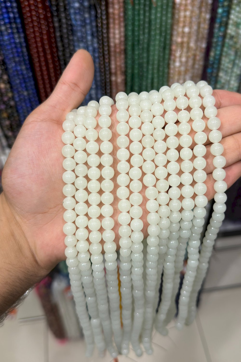 Fosforlu Yeşil Sıkma Doğal Taş Küre Kesim 8mm Dizi