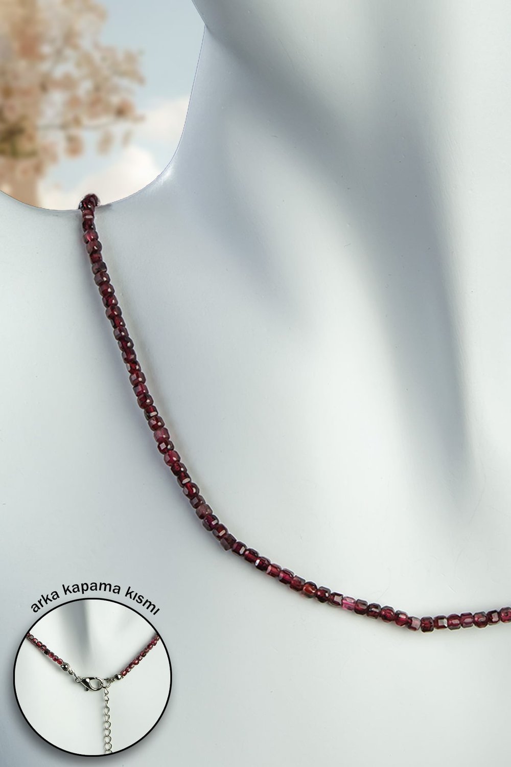 Garnet Doğal Taş Faset Küp Kesim 2,5mm Kolye