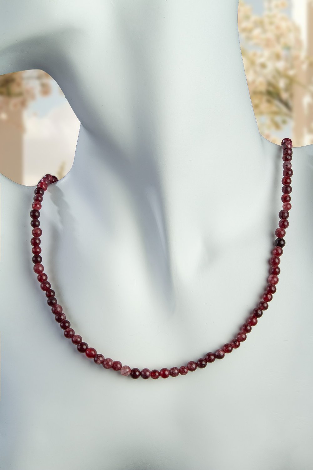 Sıkma Garnet Doğal Taş Küre Kesim Zincir Kapamalı Kolye