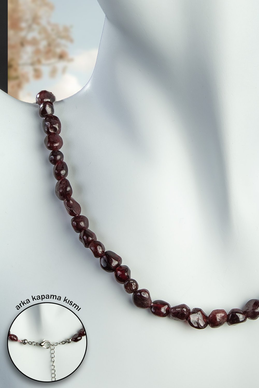 Garnet Doğal Taş Tımbıl Kesim 6x8mm Kolye