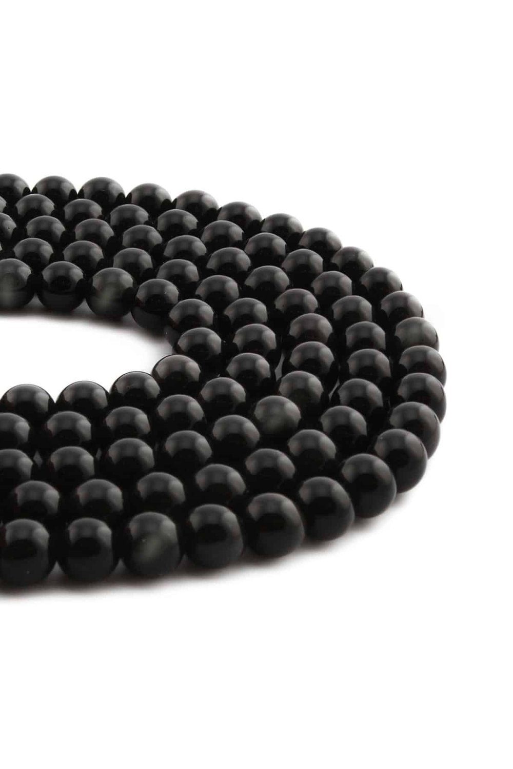 Gold Obsidian Black Natural Stone Shiny Globe Cut 8mm String Of Beads