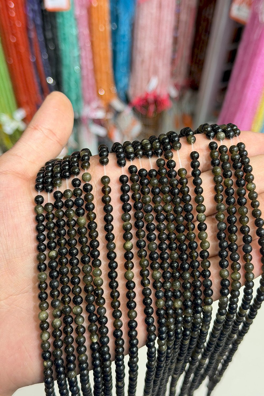 Gold Obsidyen Taşı Küre Kesim Parlak Gold 4mm Doğal Taş Dizi [AA]