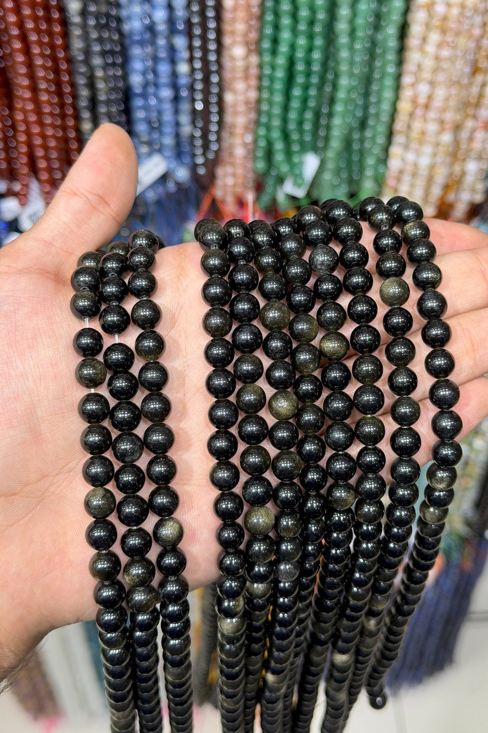 Gold Obsidyen Taşı Küre Kesim Parlak Siyah 8mm Doğal Taş Dizi [AA]