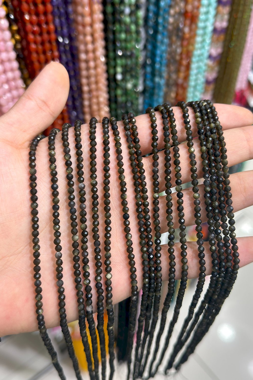 Gold Obsidyen Taşı Küre Kristal Kesim Parlak Gold 3mm Doğal Taş Dizi [AA]