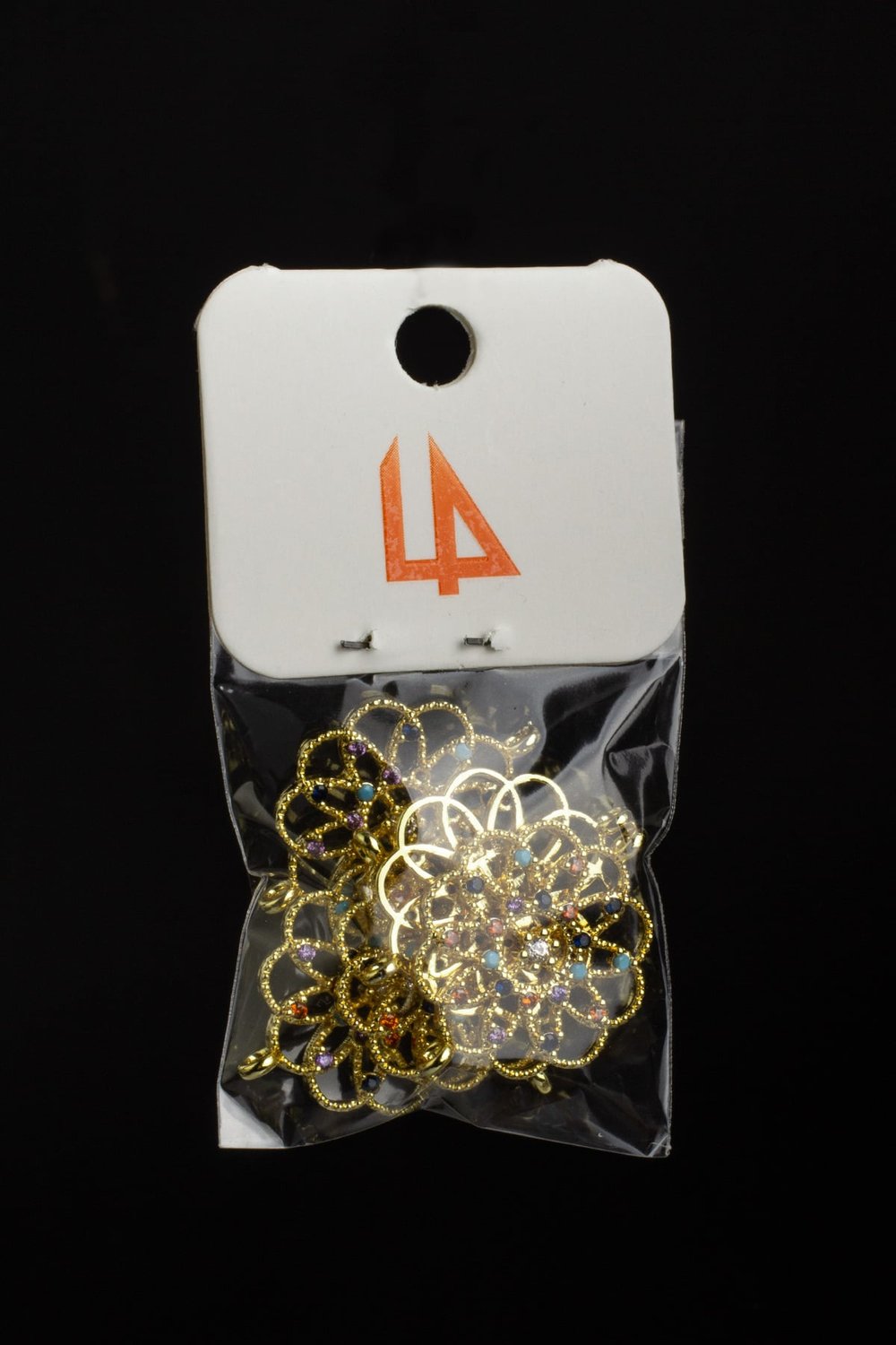 Gold Yuvarlak Çiçek Desen Karışık Renkli Zirkon Taşlı Bileklik Aparatı 20 mm