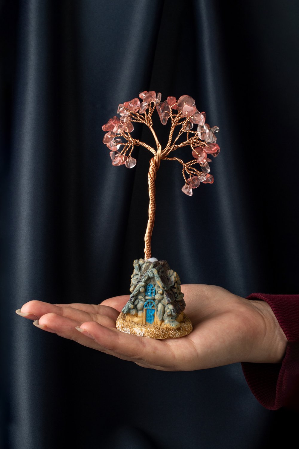 Rose Quartz Stone Handmade 5x12 cm Decorative Tree of Life