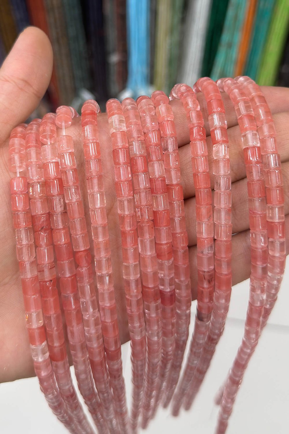 Gül Kuvars Taşı Silindir Kesim Parlak 6x6mm Doğal Taş Dizi [AA]