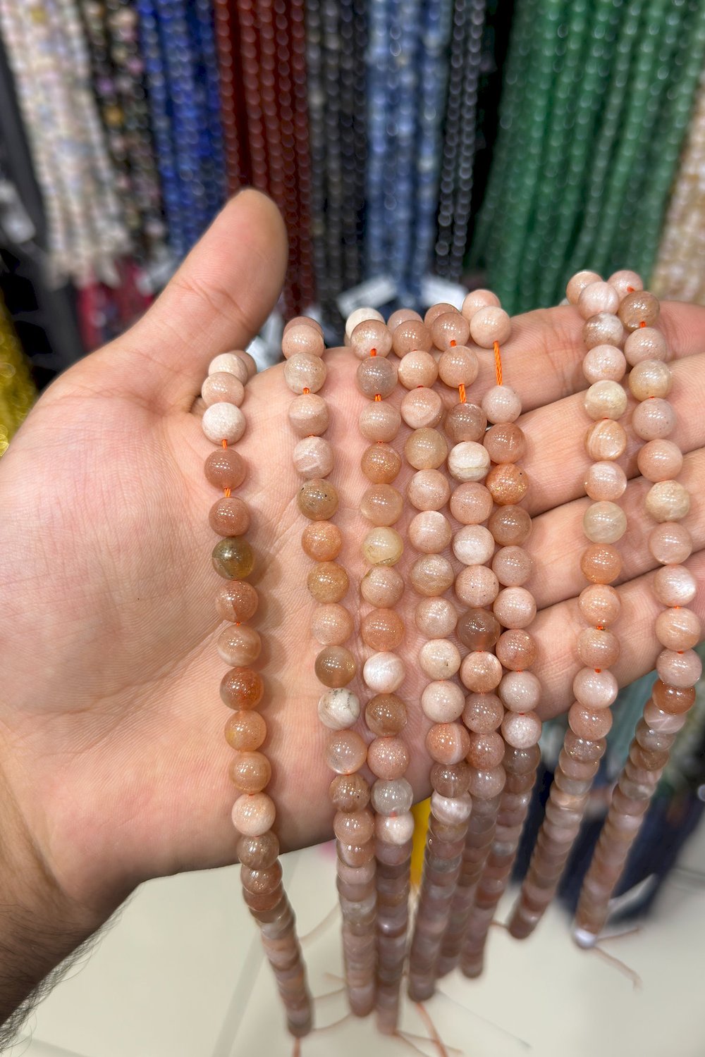 Güneş Taşı Küre Kesim Parlak Açık Turuncu 8mm Doğal Taş Dizi [AB+]