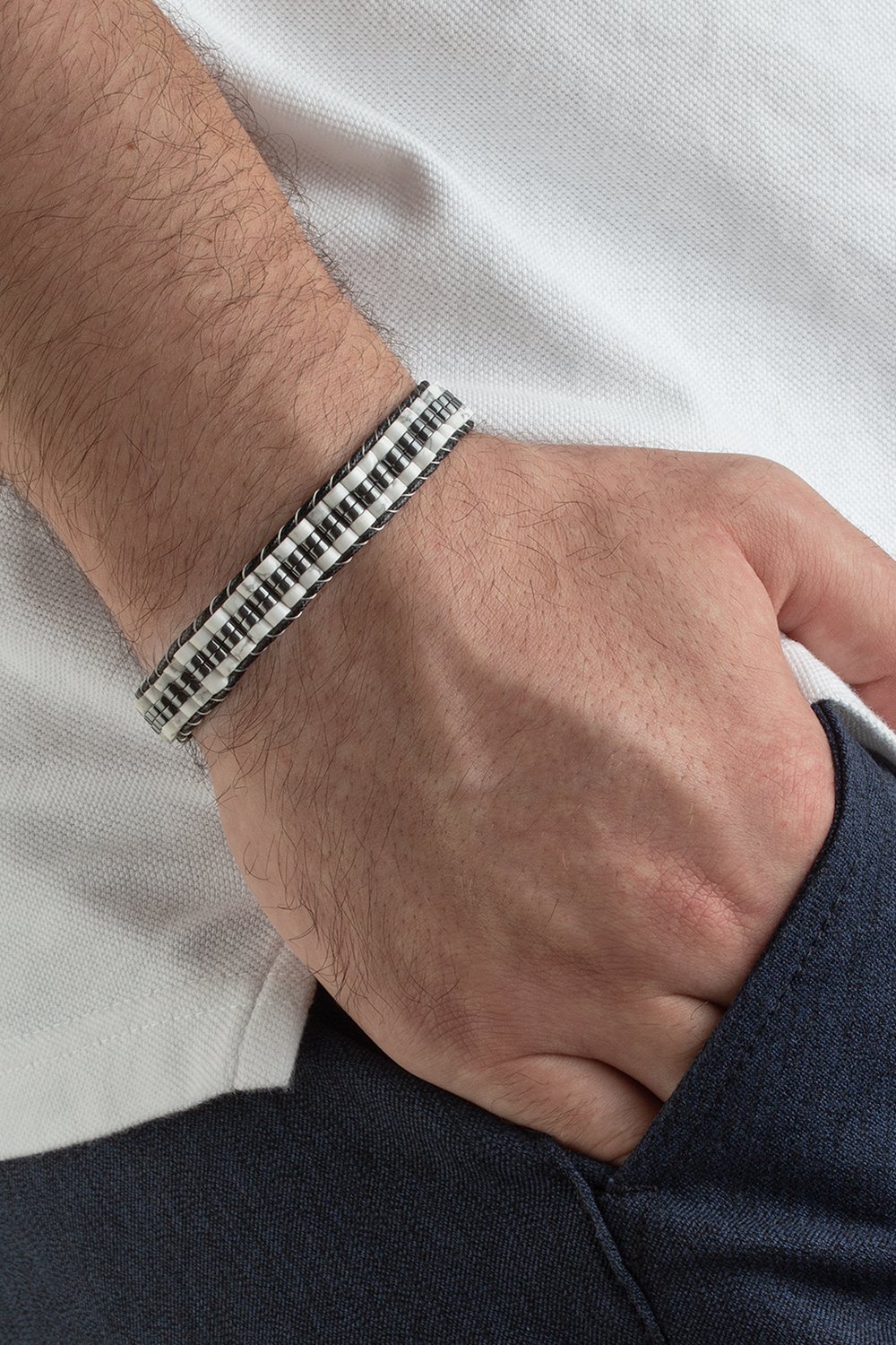 Havlit Doğal Doğal Taş Örme Erkek Bilekliği 4x2mm