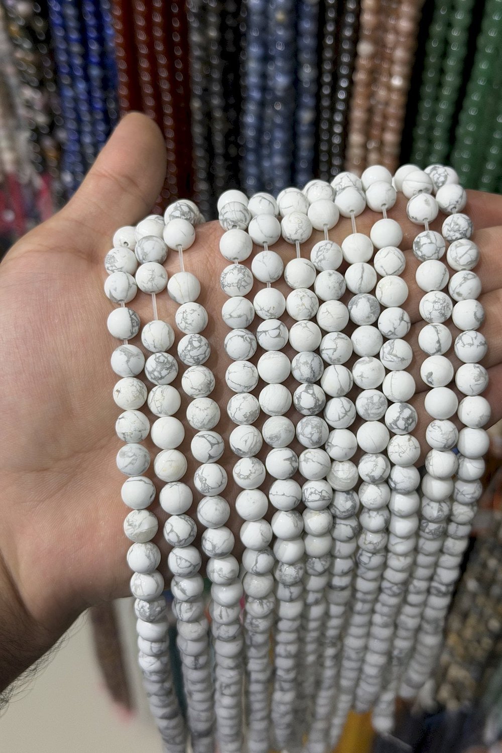 Havlit Taşı Küre Kesim Mat Beyaz 8mm Doğal Taş Dizi [AA]