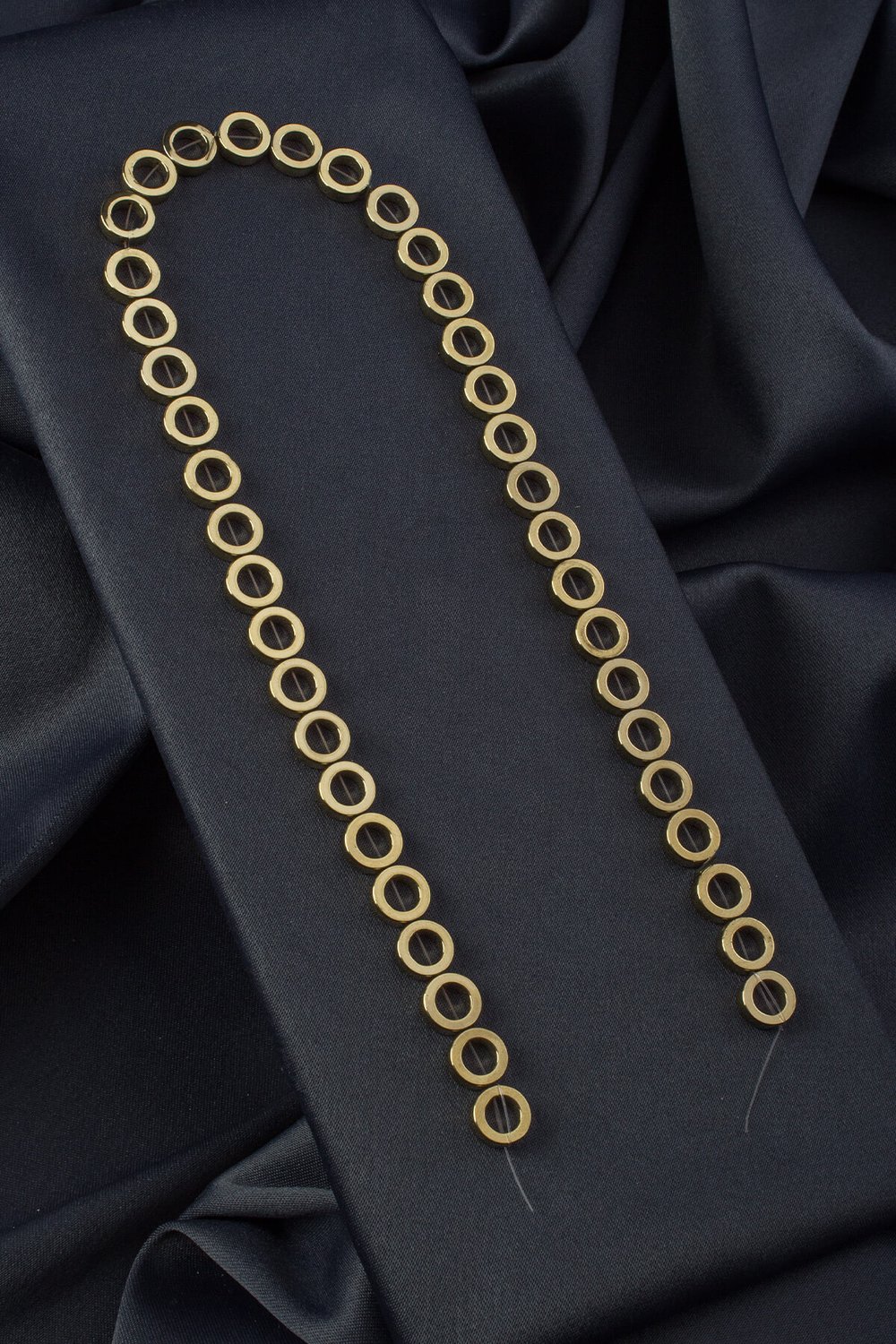Hematite Stone Hollow Disc-Cut 10mm- Shiny Antique Gold-Tone Bead Strand