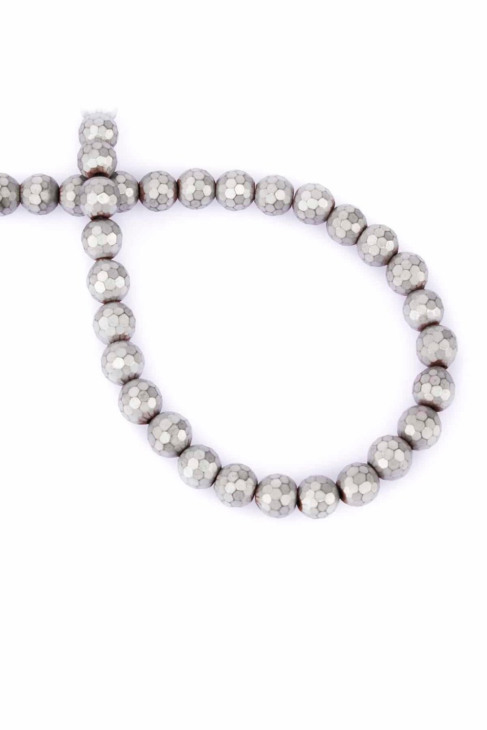 Hematite Natural Stone Light Grey Globe Facet Cut 8mm String Of Beads
