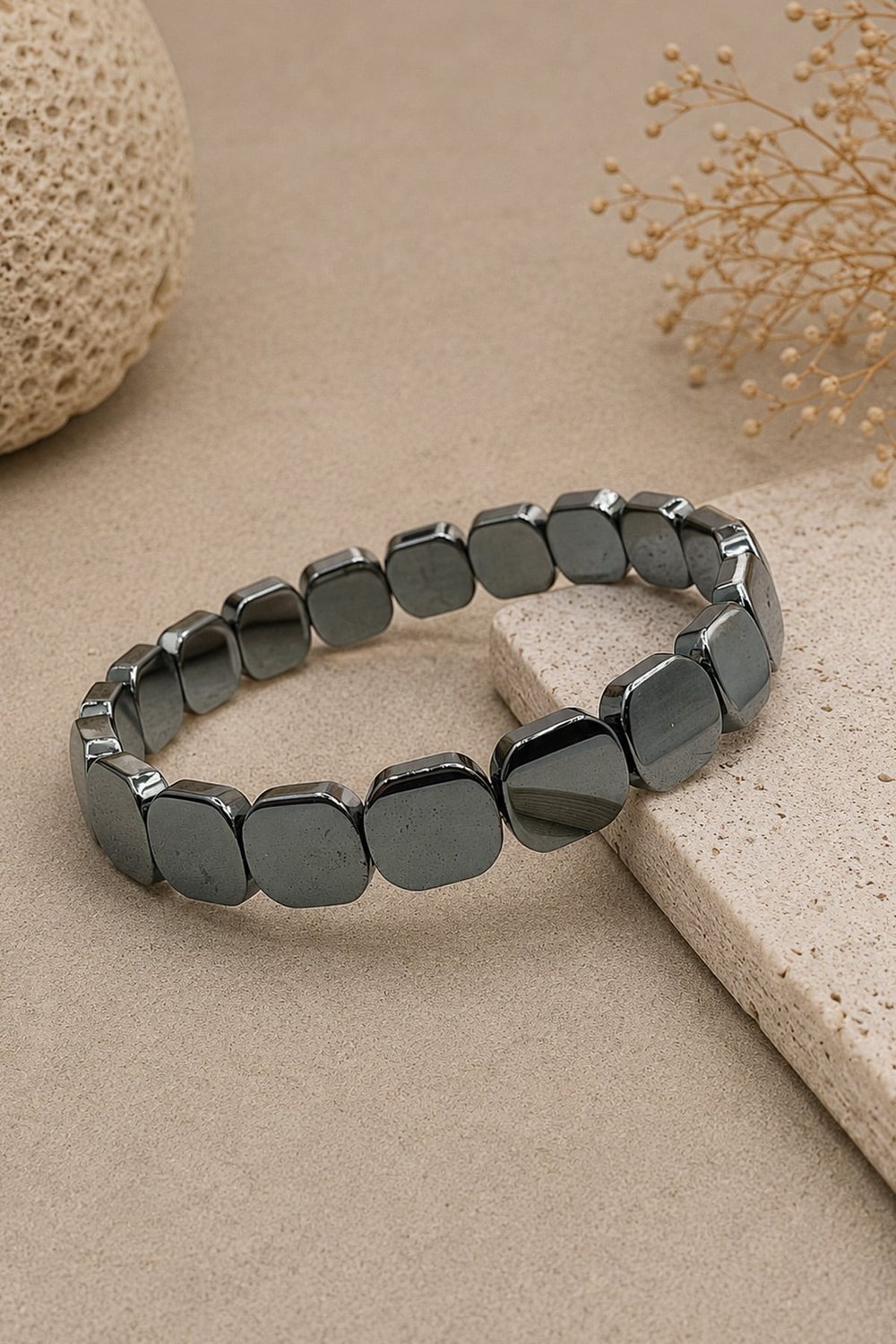 Hematit Doğal Taş Füme Yassı Kare Kesim 10X10 mm Rolex Bileklik