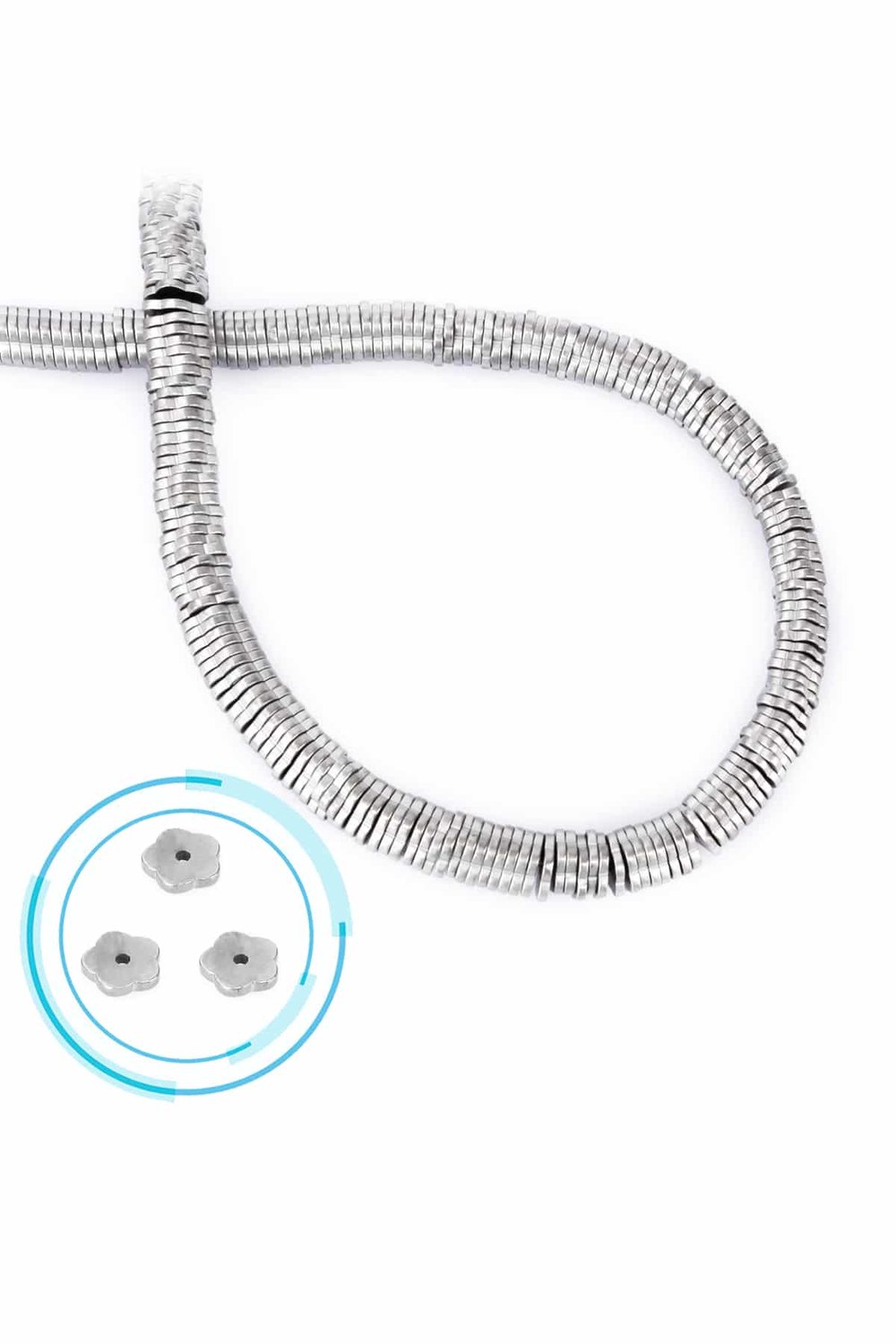 Hematit Taşı Papatya Rondela Kesim Mat Açık Gri 6x1mm Doğal Taş Dizi