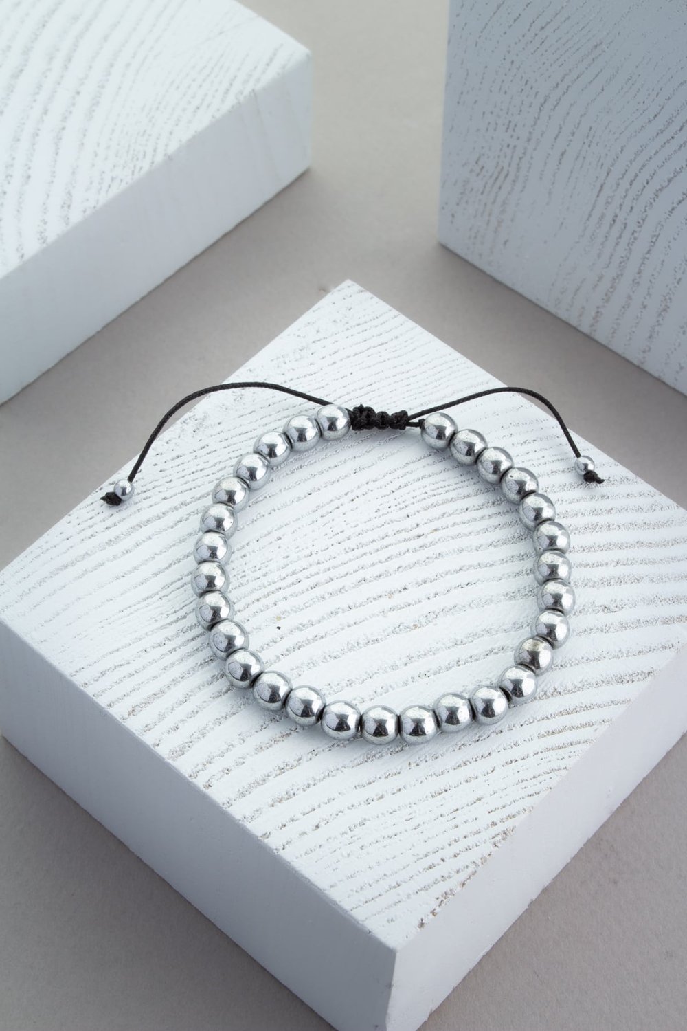 Hematit Doğal Taş Küre Kesim Makrome Bileklik