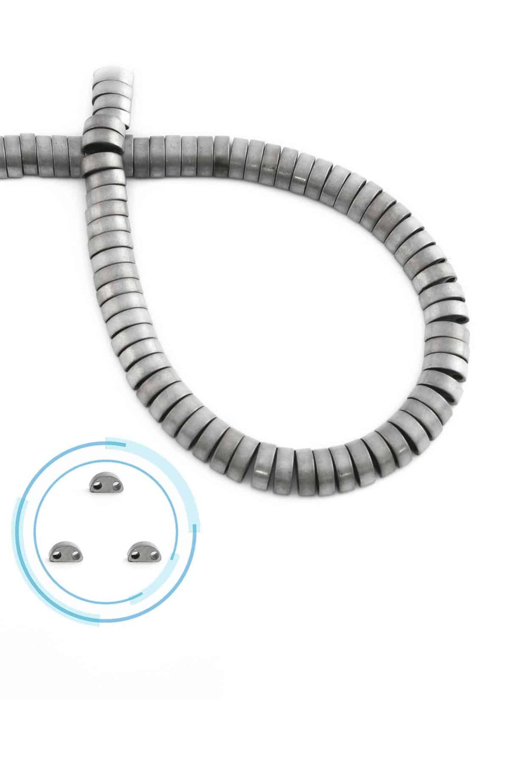 Hematit Taşı Bombeli Kesim Mat Açık Gri 6x2mm Doğal Taş Dizi