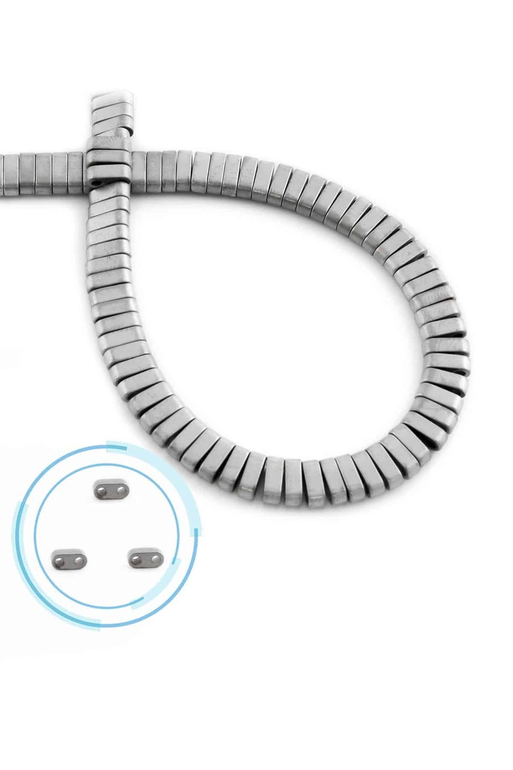 Hematit Taşı Yassı Dikdörtgen Kesim Mat Açık Gri 6x2mm Doğal Taş Dizi