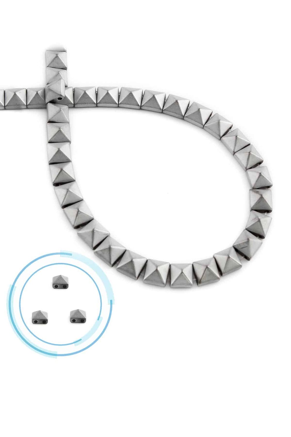Hematite Natural Stone Matte Light Grey Pyramid Square Cut Double Hole 6x6mm String Of Beads