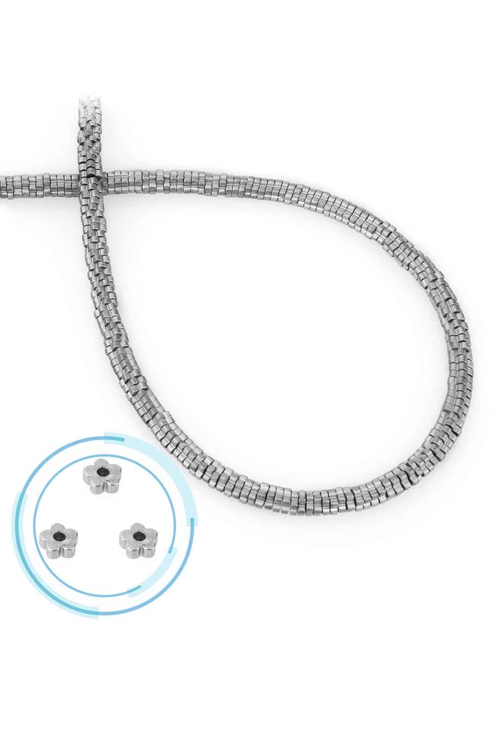 Hematit Taşı Çiçek Rondela Kesim Mat Açık Gri 4x1mm Doğal Taş Dizi