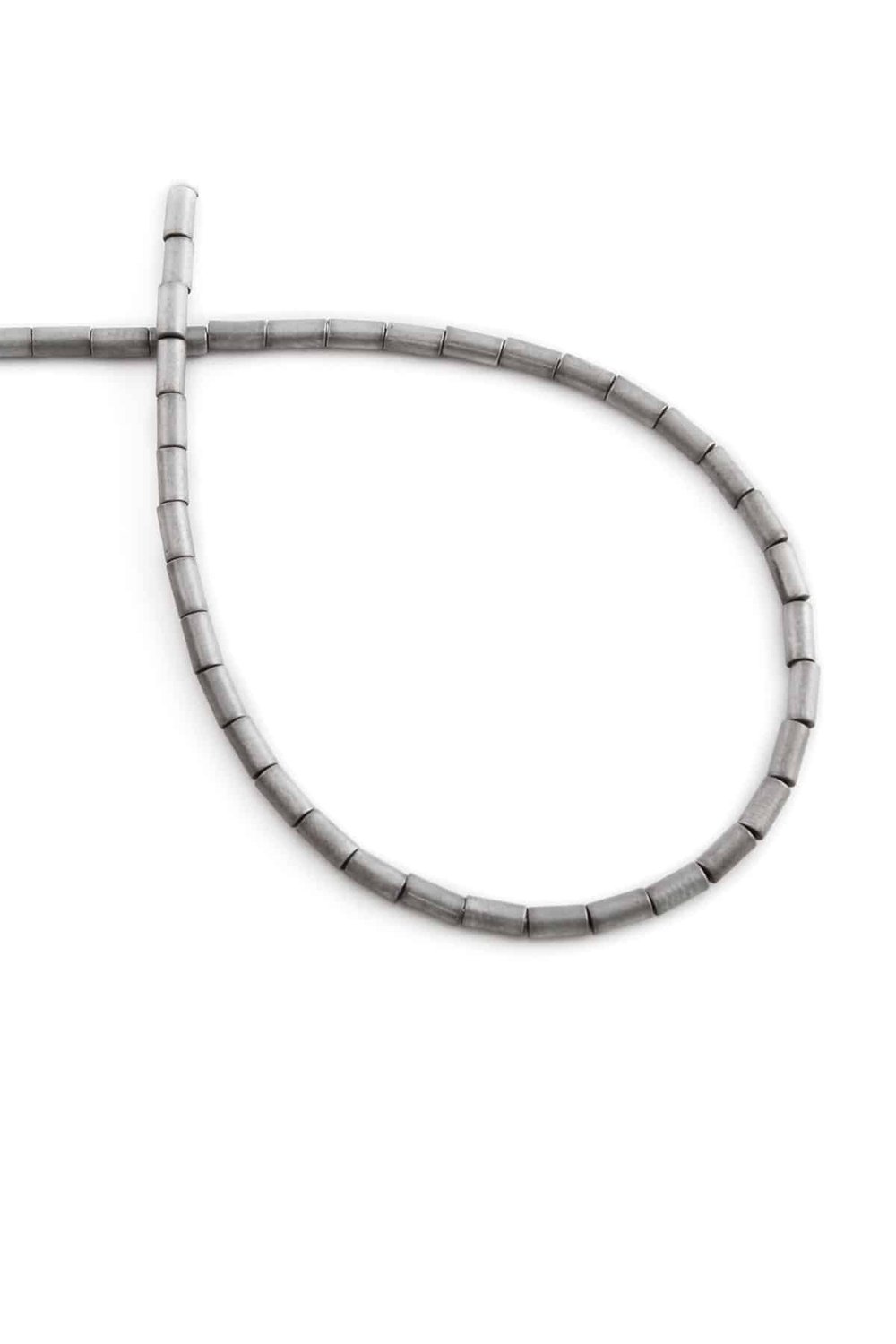Hematite Natural Stone Matte Light Grey Cylinder Cut 2x4mm String Of Beads