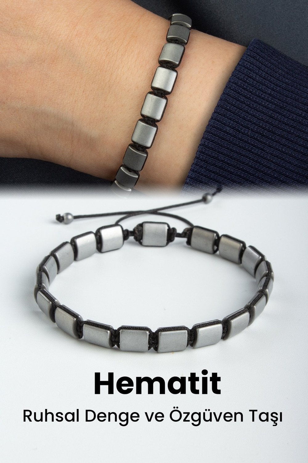 Hematit Doğal Taş Mat Açık Gri Yassı Kare Kesim 7x7mm Makrome Bileklik