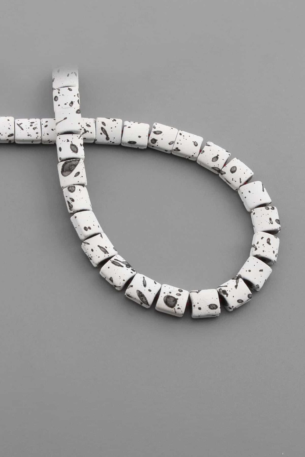 Hematite Natural Stone Matte Mottled White Square Cut 7x7mm String Of Beads
