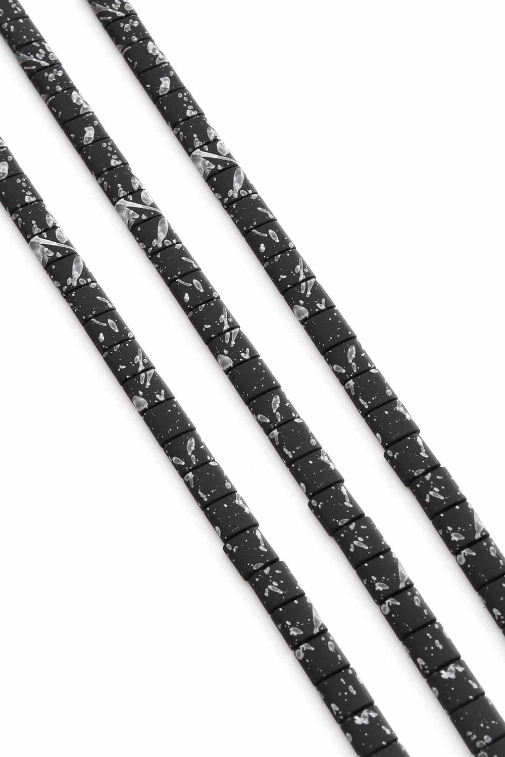 Hematite Natural Stone Matte Mottled Black Square Cut Double Hole 6x6mm String Of Beads