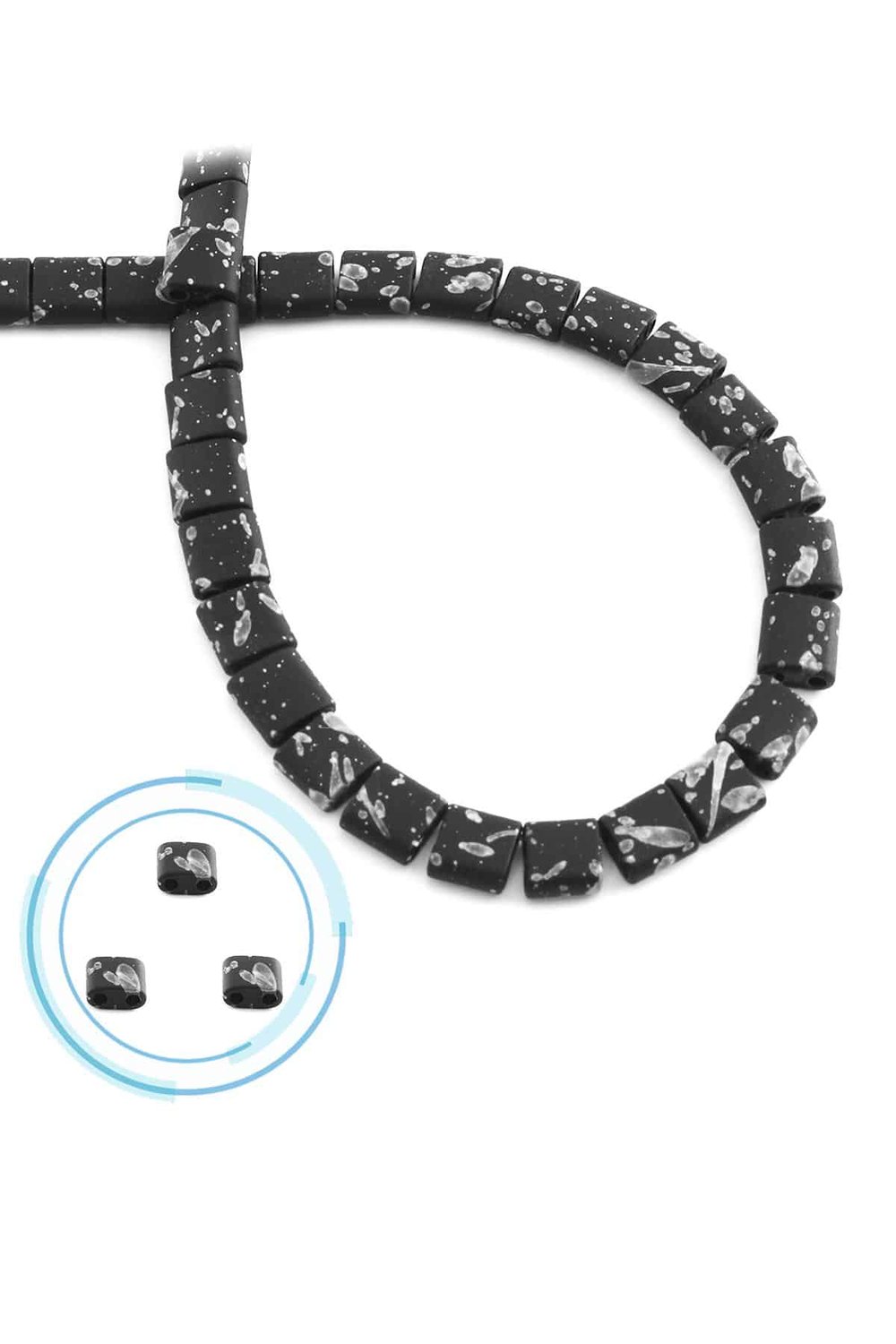 Hematite Natural Stone Matte Mottled Black Square Cut Double Hole 6x6mm String Of Beads