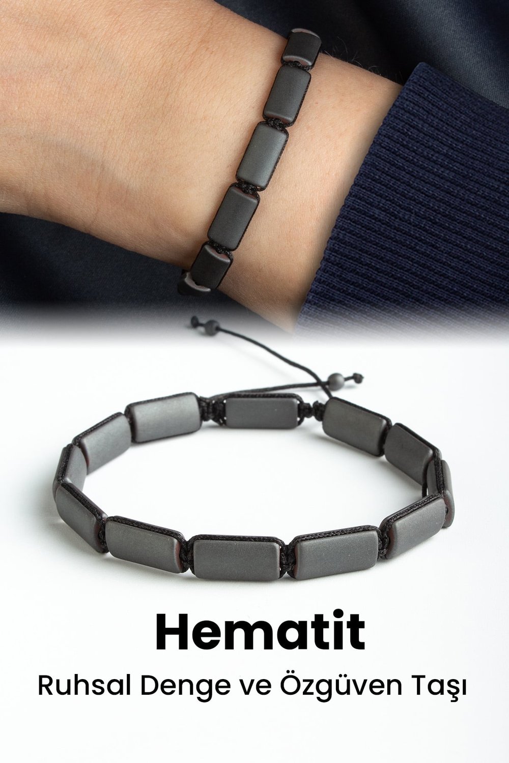 Hematit Doğal Taş Mat Gri Dikdörtgen Kesim 7x13mm Makrome Bileklik