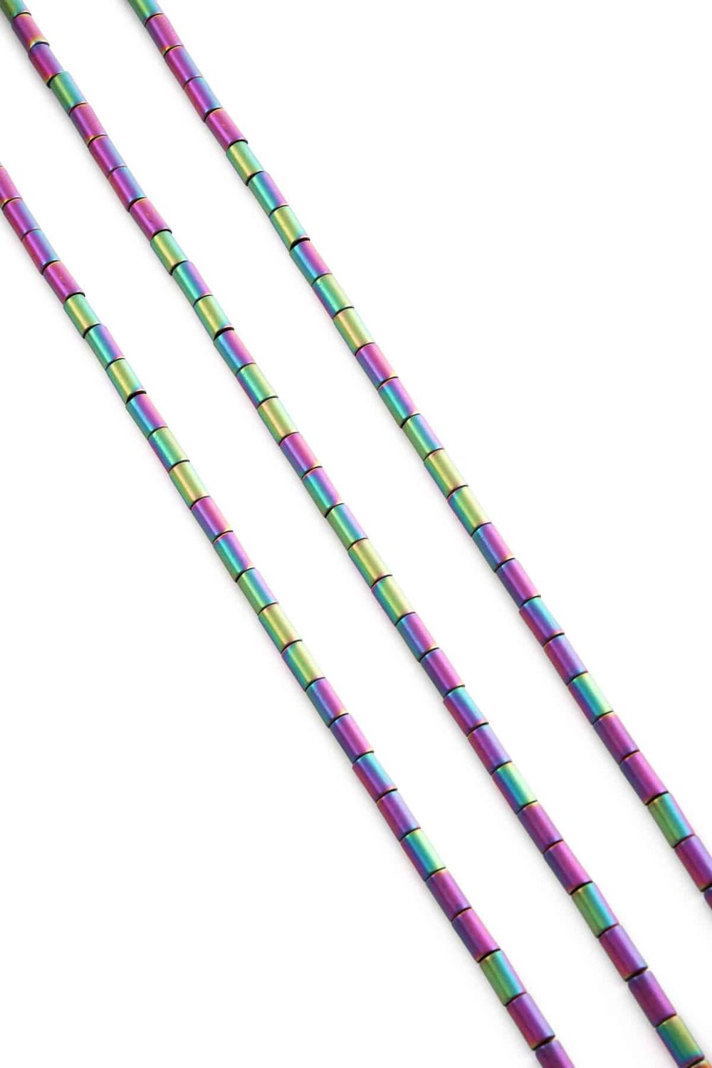 Hematit Taşı Silindir Kesim Mat Gökkuşağı 3x5mm Doğal Taş Dizi