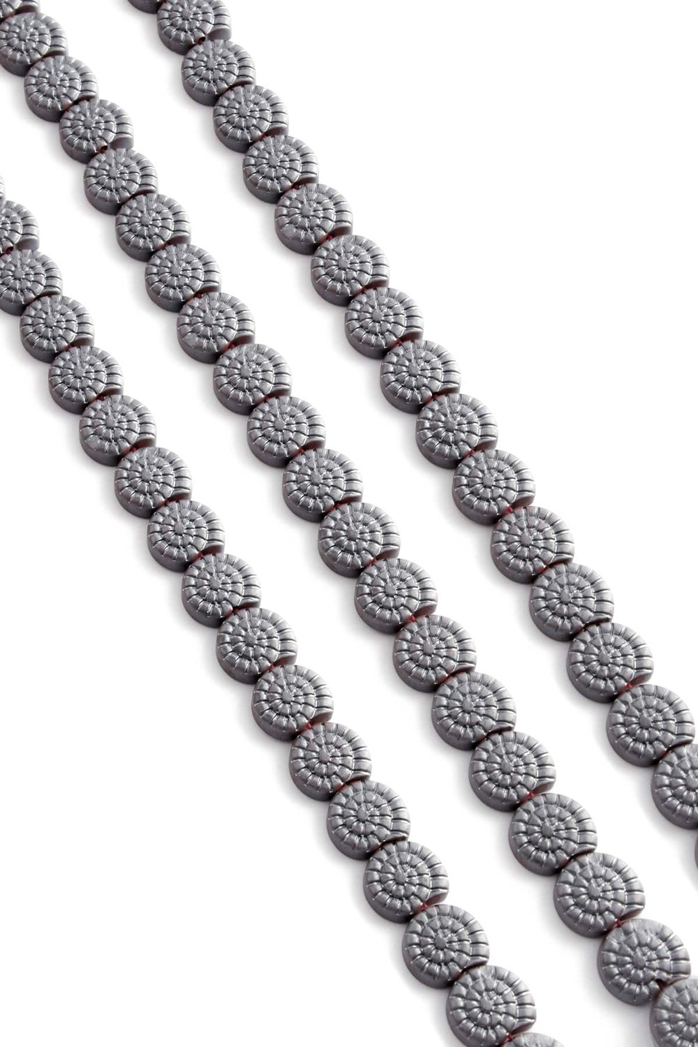 Hematite Natural Stone Matte Grey Snail Shell Peel Cut 10mm String Of Beads