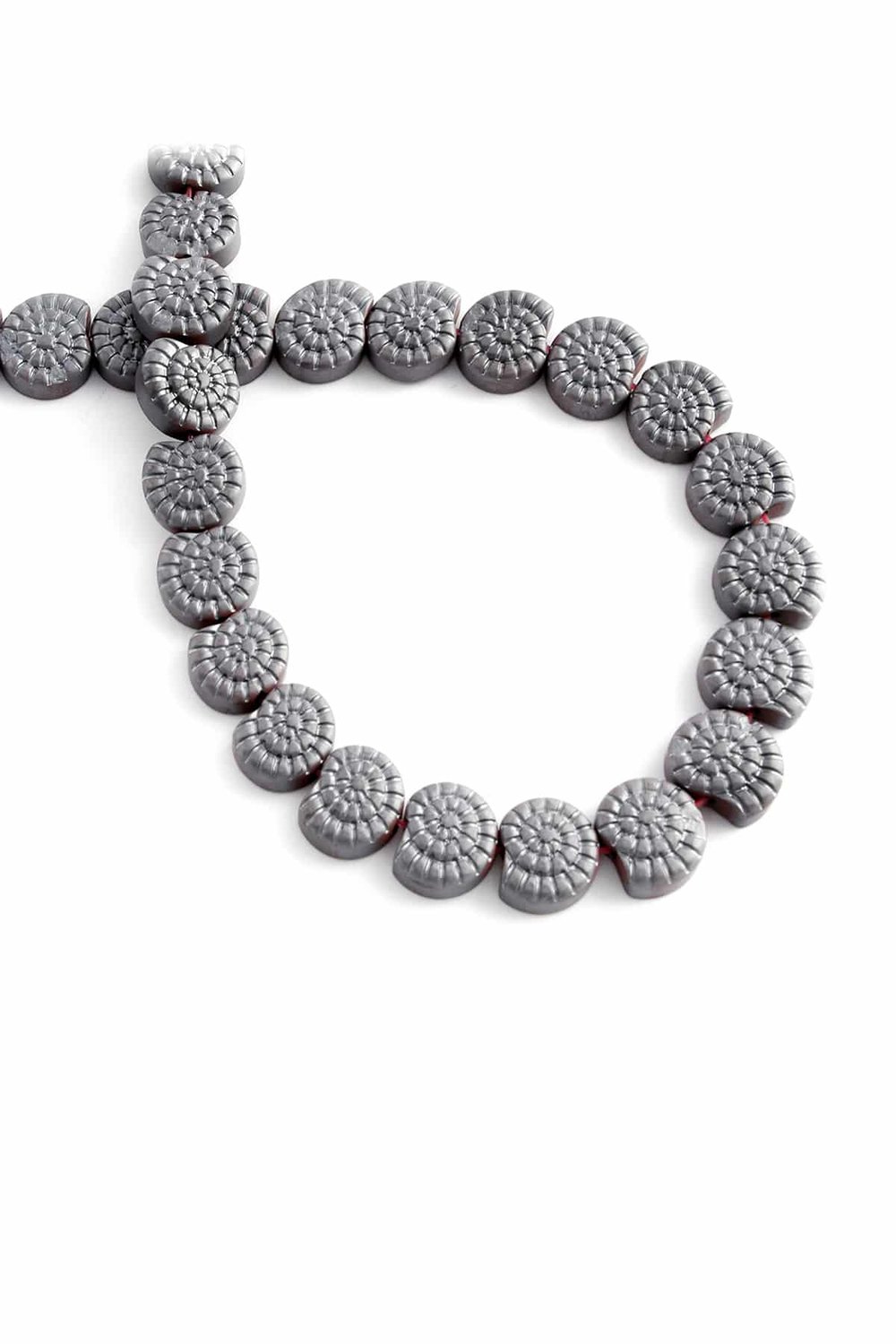 Hematite Natural Stone Matte Grey Snail Shell Peel Cut 10mm String Of Beads