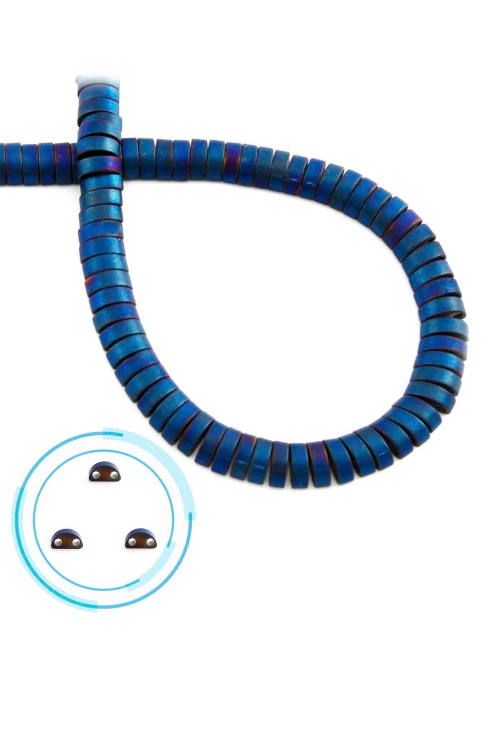 Hematit Taşı Bombeli Kesim Mat Mavi 6x2mm Doğal Taş Dizi
