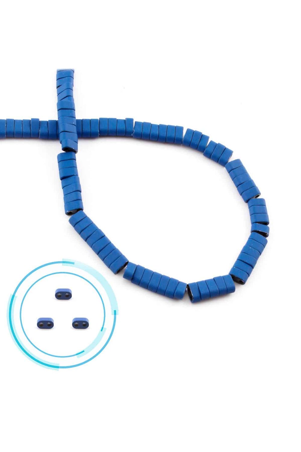 Hematite Natural Stone Matte Blue Double Hole 4x2mm String Of Beads