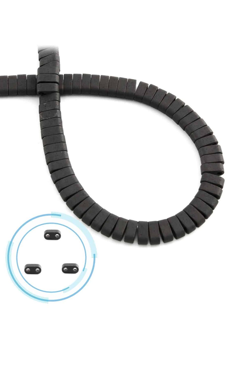 Hematit Taşı Yassı Dikdörtgen Kesim Mat Siyah 6x2mm Doğal Taş Dizi
