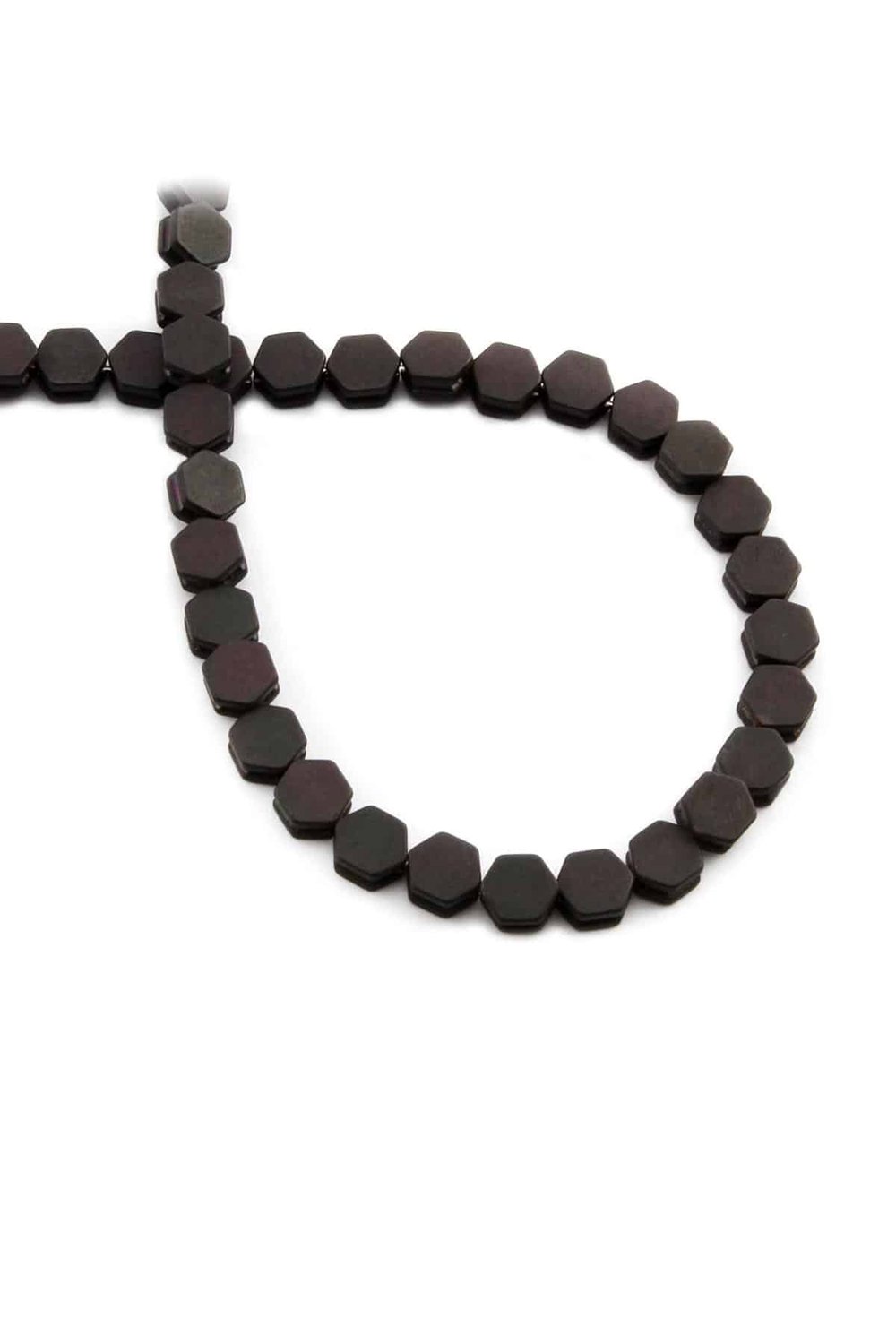 Hematite Stone Hexagonal-Cut Matte Black 5x5mm Bead Strand