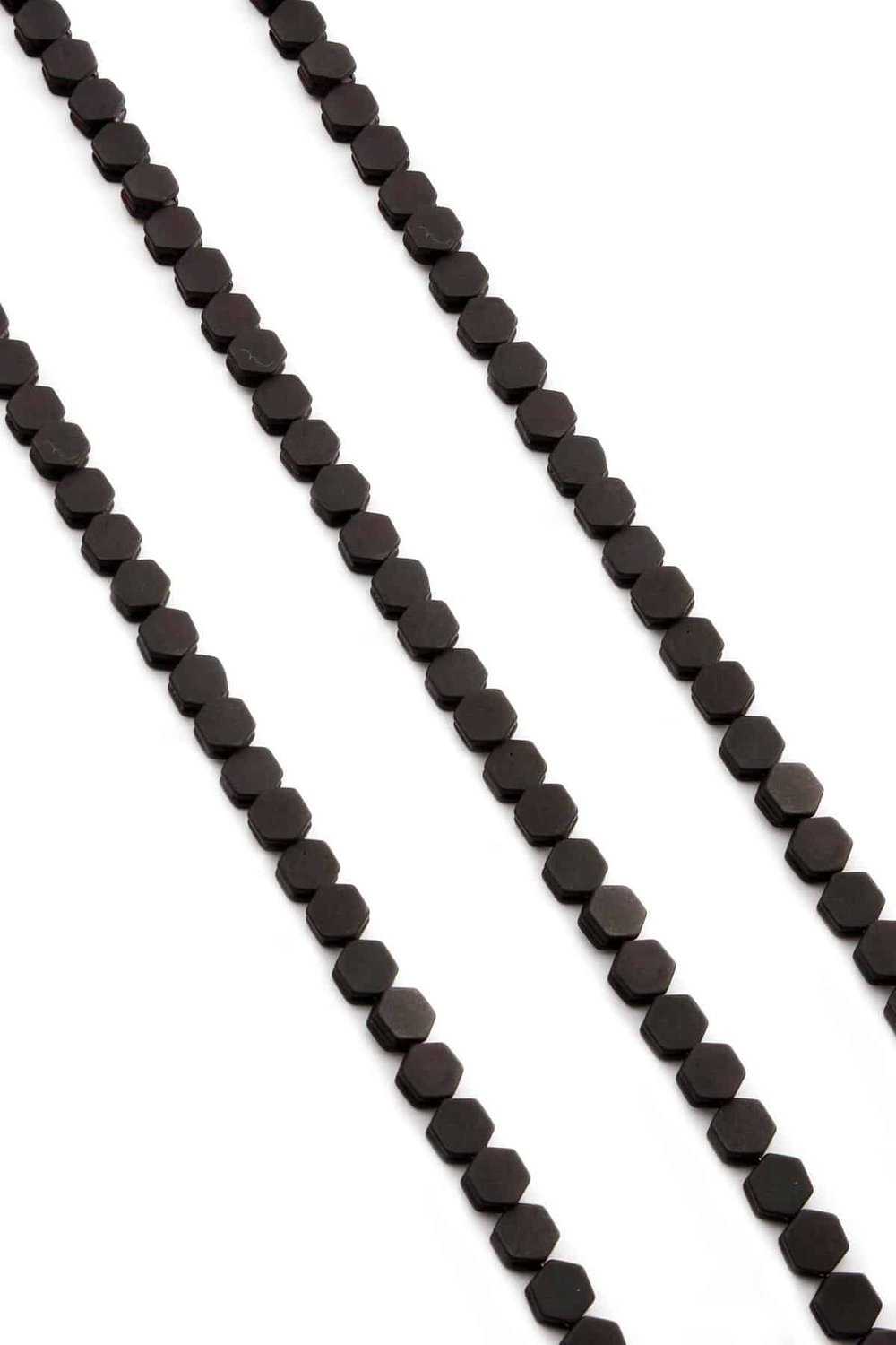 Hematite Stone Hexagonal-Cut Matte Black 5x5mm Bead Strand