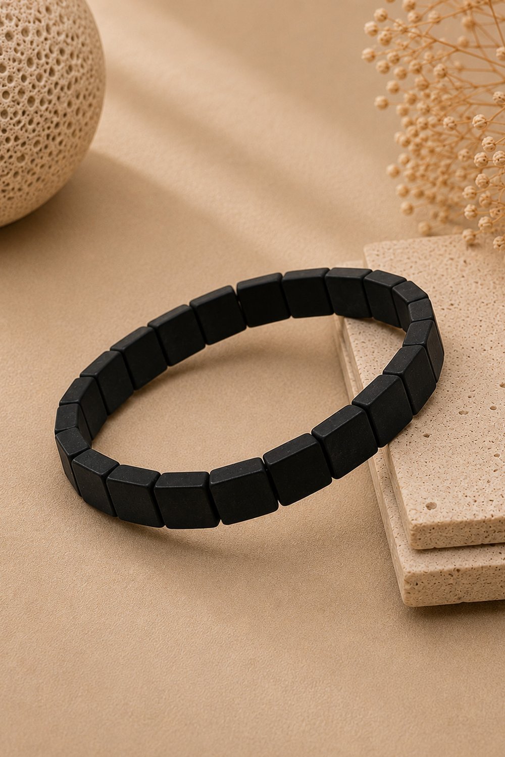 Hematit Doğal Taş Mat Siyah Yassı Kare Kesim 8X8 mm Bileklik
