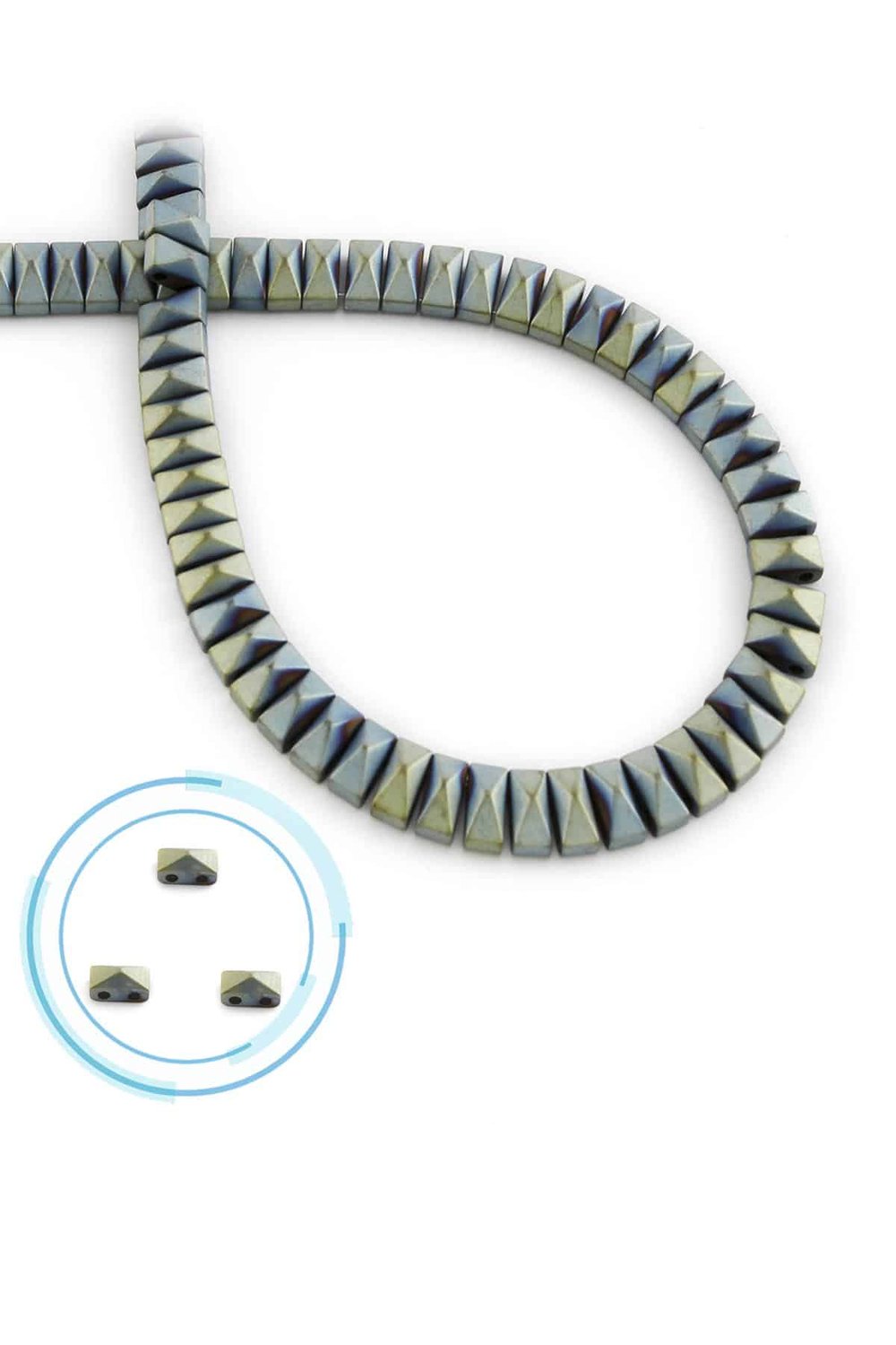 Hematit Taşı Piramit Kesim Mat Yeşil 6x3mm Doğal Taş Dizi