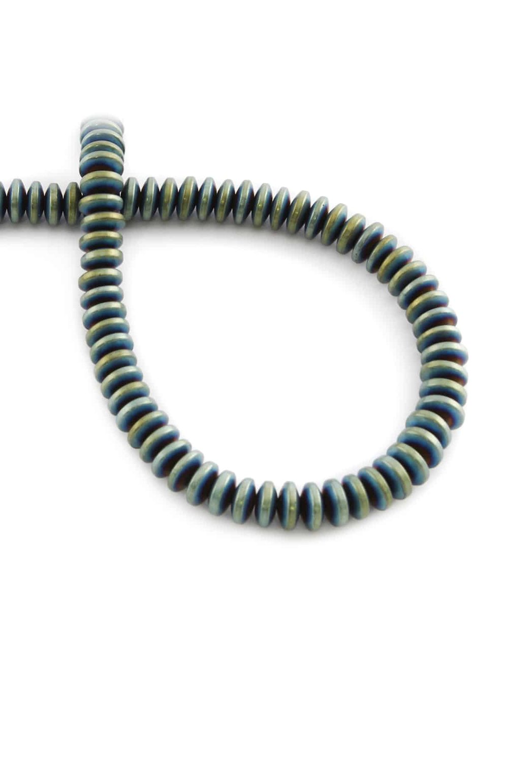 Hematite Natural Stone Matte Green Washer Cut 6x3mm String Of Beads