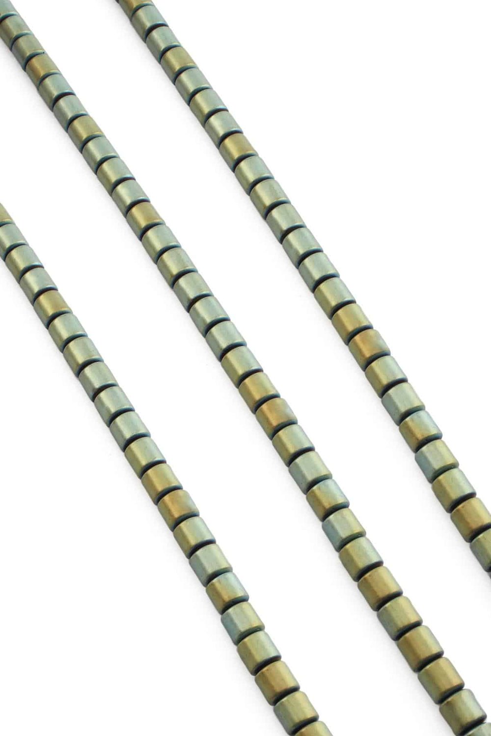 Hematite Stone Cylindrical-Cut Matte Green 6x6mm Bead Strand