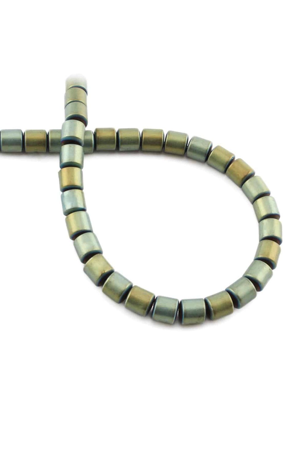 Hematite Stone Cylindrical-Cut Matte Green 6x6mm Bead Strand
